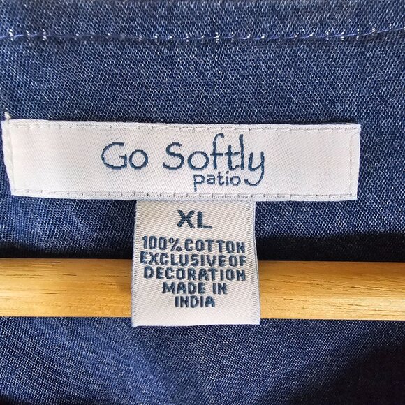 Go Softly Patio Dress XL Blue Owl Embroidered Short Sleeve Pockets Cottagecore - Picture 5 of 9